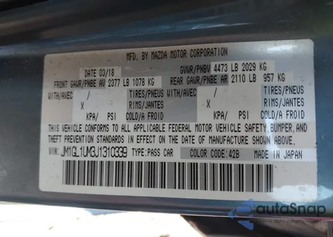 2018 Mazda 6 Sport z USA, uszkodzony, nr VIN JM1GL1UM3J1310339